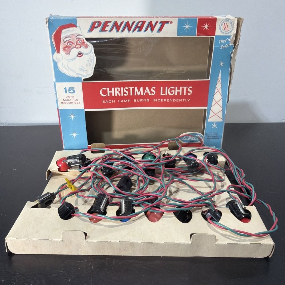 Pennant Red Green Wire Multicolor Christmas Lights 15 Light Bulbs W/ Box Works